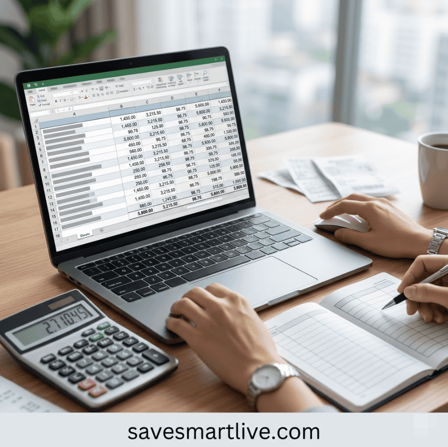 Person working on financial spreadsheet for side hustles and income ideas.