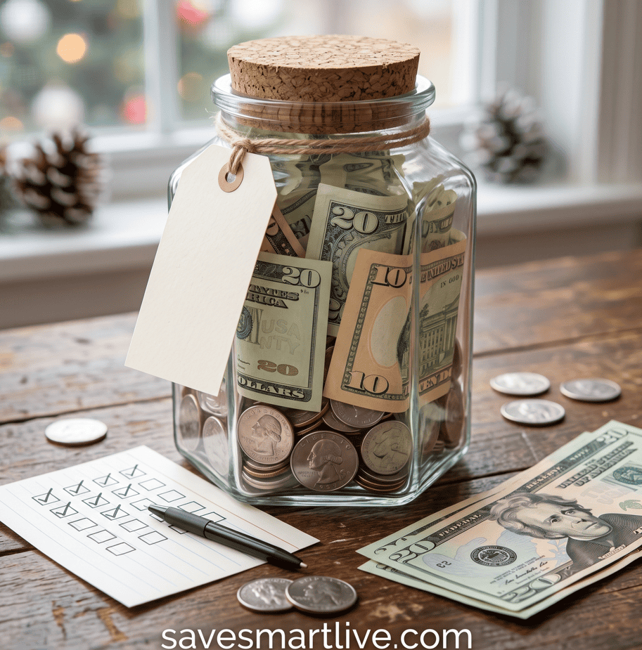 Glass jar filled with cash for money-saving challenges in 2026.