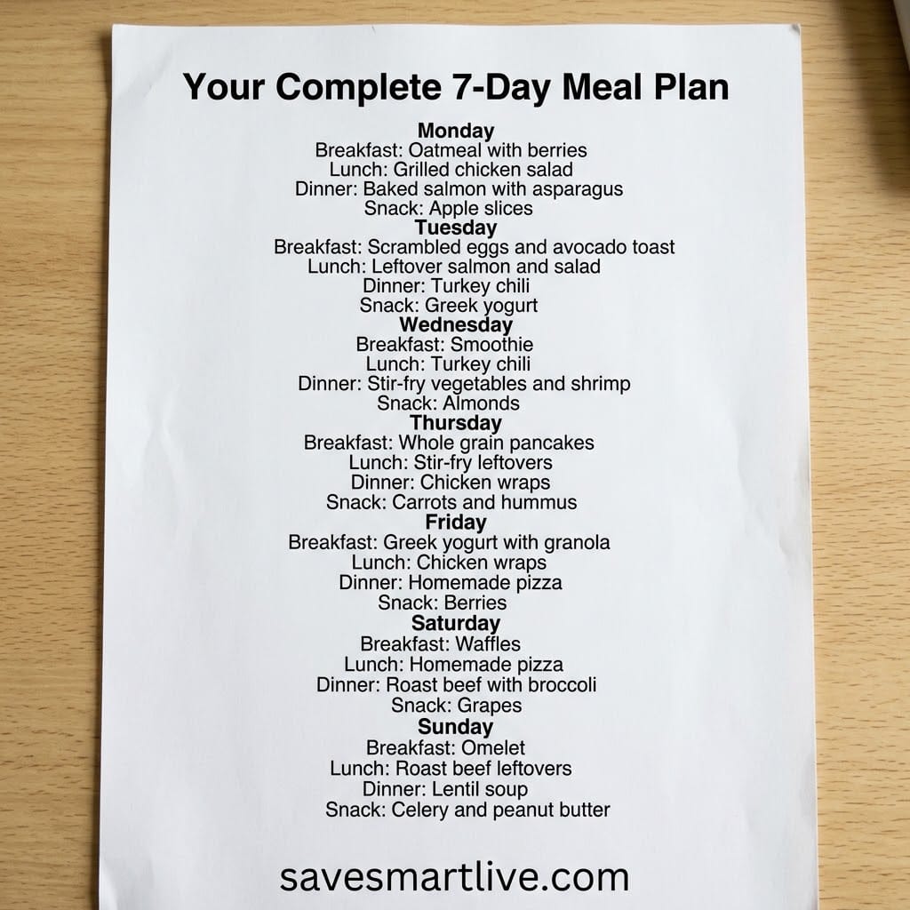 Easy 7-day meal plan for one person using a $25 weekly grocery budget