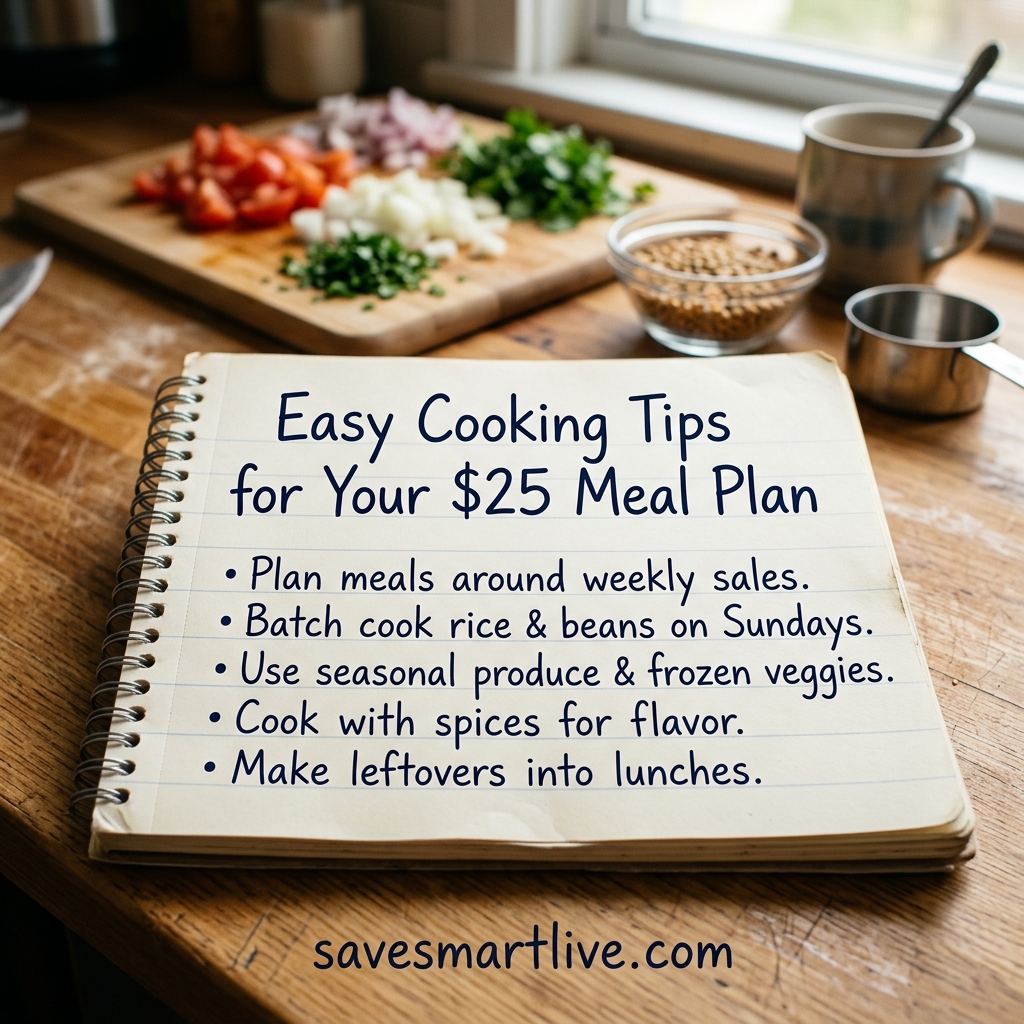 Helpful and simple cooking tips to make the most of a $25 weekly meal plan